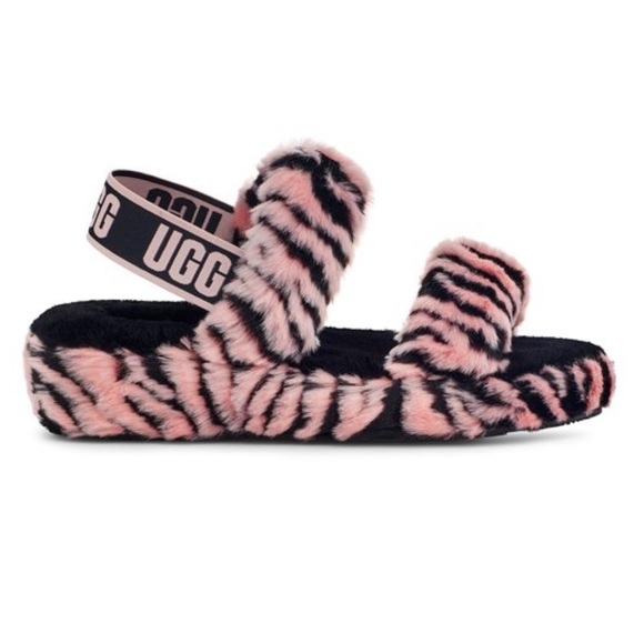 UGG Oh Yeah Pink Scallop Tiger Slippers NWT $110 Pink Black Women's Size 5 - Picture 2 of 7